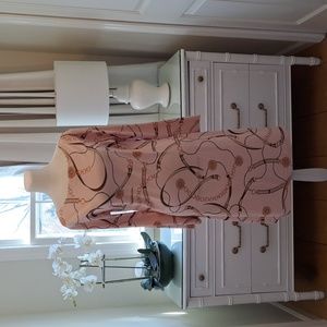 Melly M Womens Blush Pink Print Stretch Midi‎ Dress Long Sleeve Packable SzM